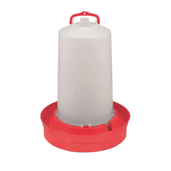 Little Giant Deep Base Automatic Poultry Waterer Dispenser with Handle for Chickens & Birds, Red, 3 Gallon
