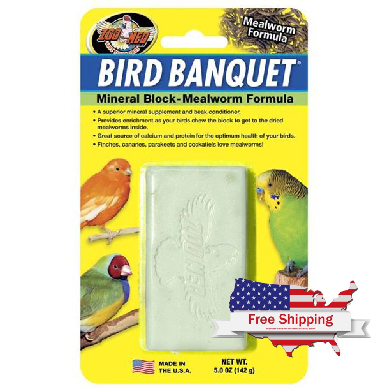 Zoo Med Bird Banquet Mineral Block Mealworm Formula
