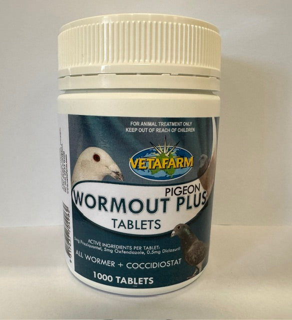 Pigeon Wormout Plus+ Tabs (Vetafarm) Effective Pigeon Dewormer/Coccidiosis Prevention 50ct/1000ct