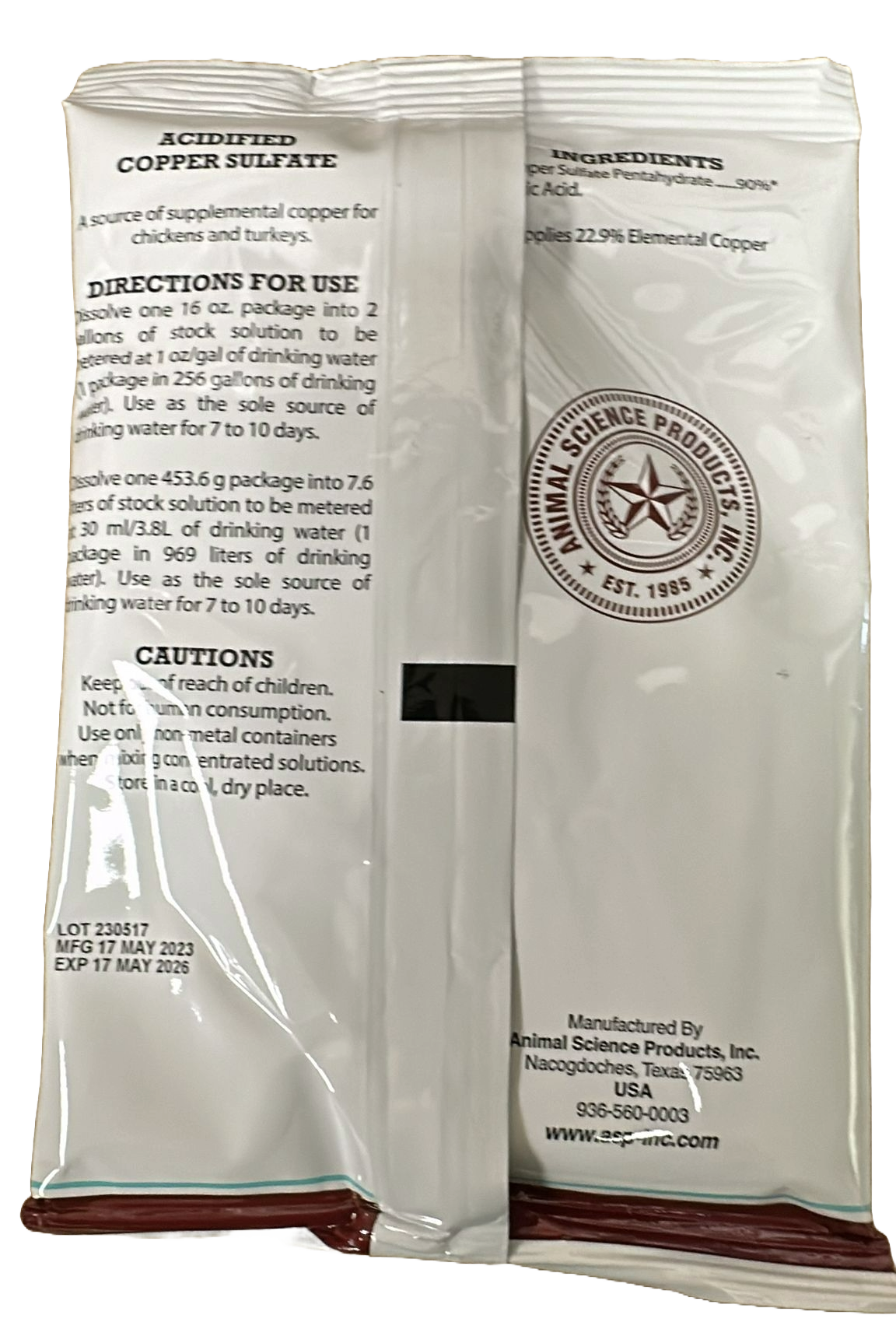 Acidified Copper Sulfate for Sour Crop in Chickens, Turkeys & Pigeons (16 oz)
