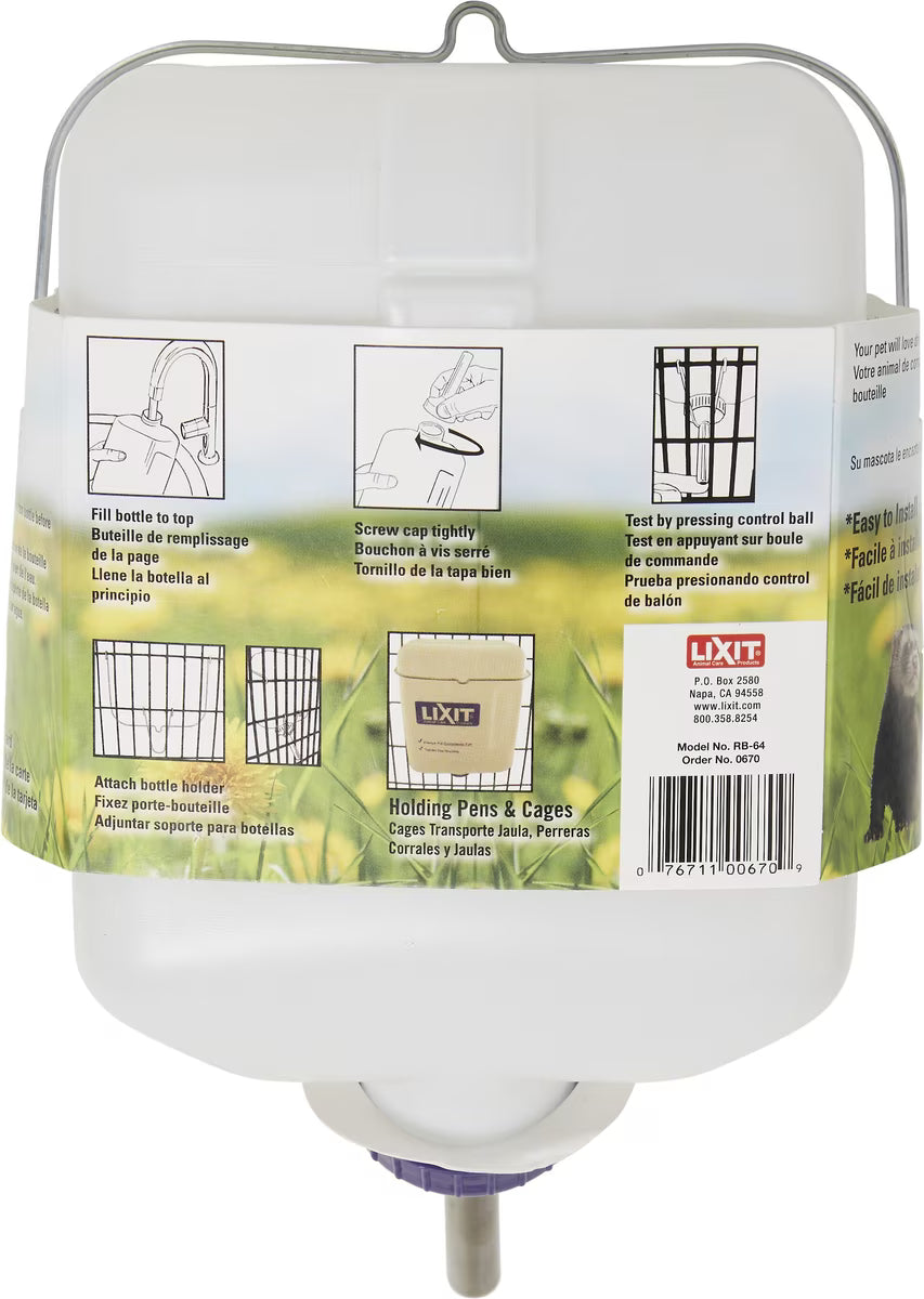 Lixit Wide-Mouth Small Animal Water Bottle, 64-oz bottle