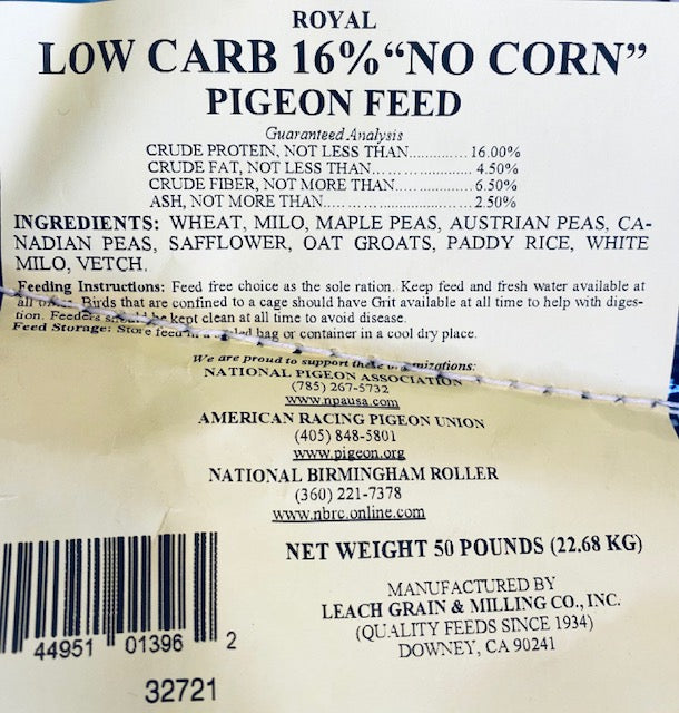 Pigeon 16% Low Carb No Corn