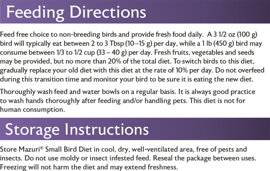 Mazuri Small Bird Diet (Leach Grain & Milling): Premium Food for Small Birds