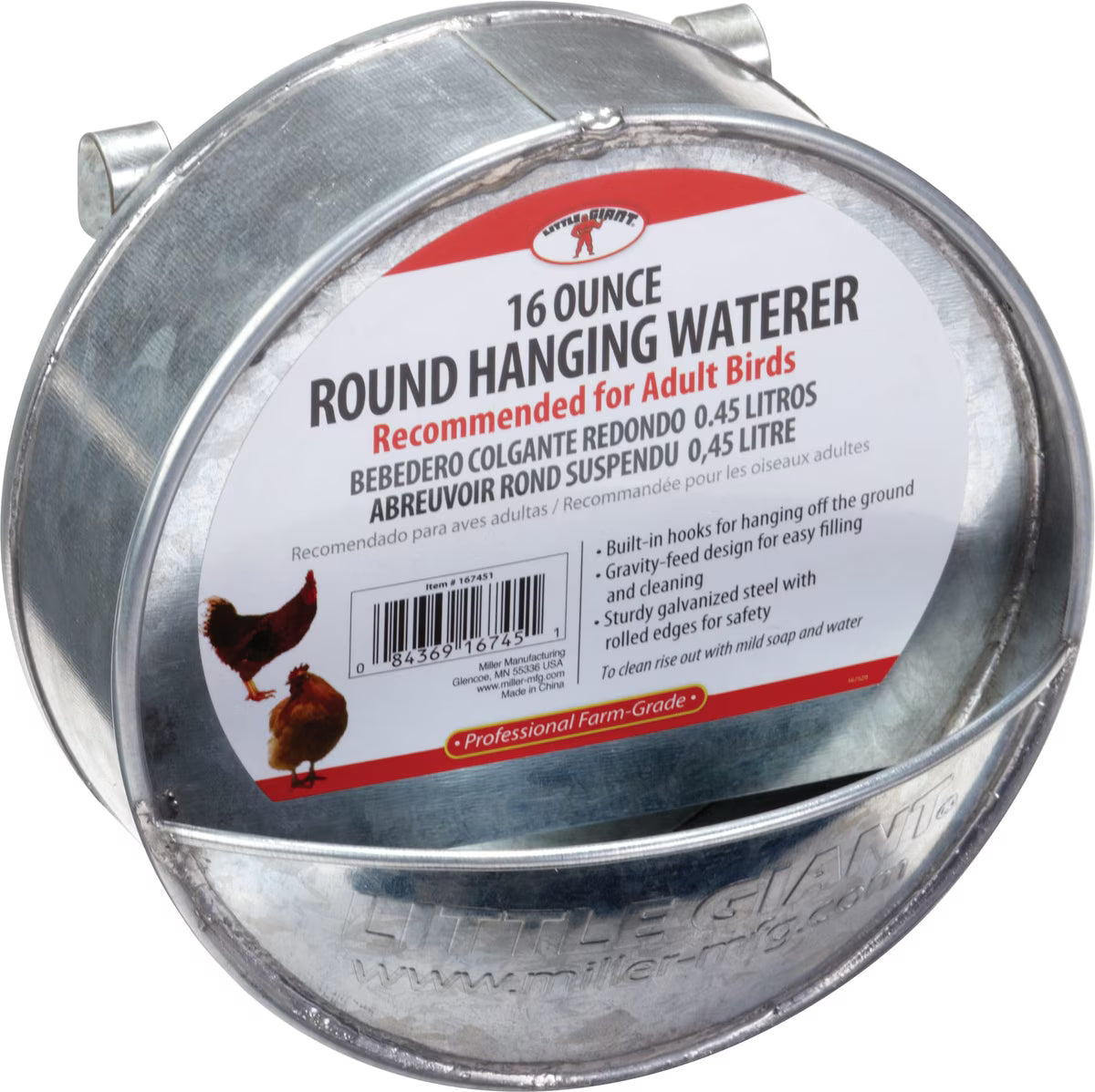Little Giant Galvanized Round Hanging Poultry Waterer