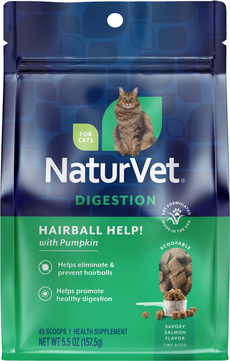 NaturVet Hairball Help! Scoopable Tiny Bites Salmon Flavored Supplement for Cats, 5.5-oz bag