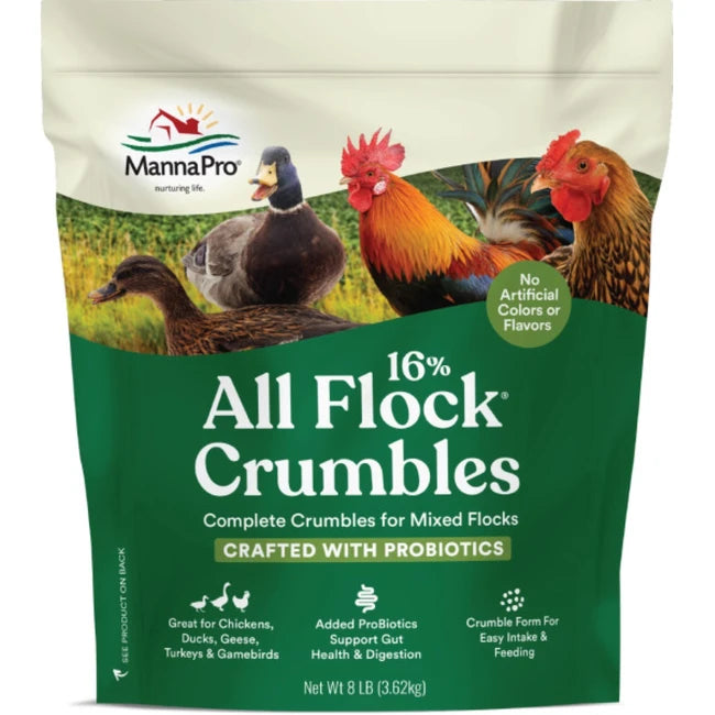 All Flock with Probiotics – 8 lb Crumble Feed | Complete Nutrition for Chickens, Ducks, Geese & Gamebirds