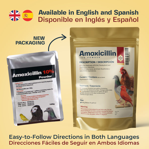 Amoxicillin 10% Powder for Broad-Spectrum Treatment for Pigeons and Pet Birds