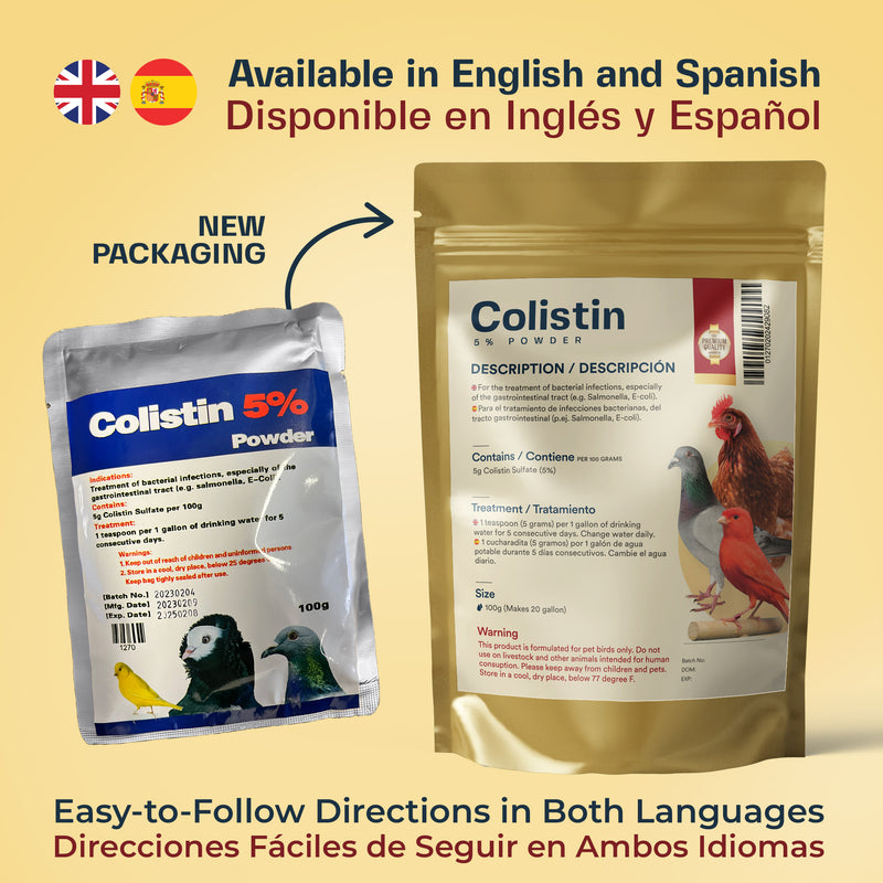 Colistin 5% Powder for Birds - 100g. Treats/Prevents a Variety of Infections