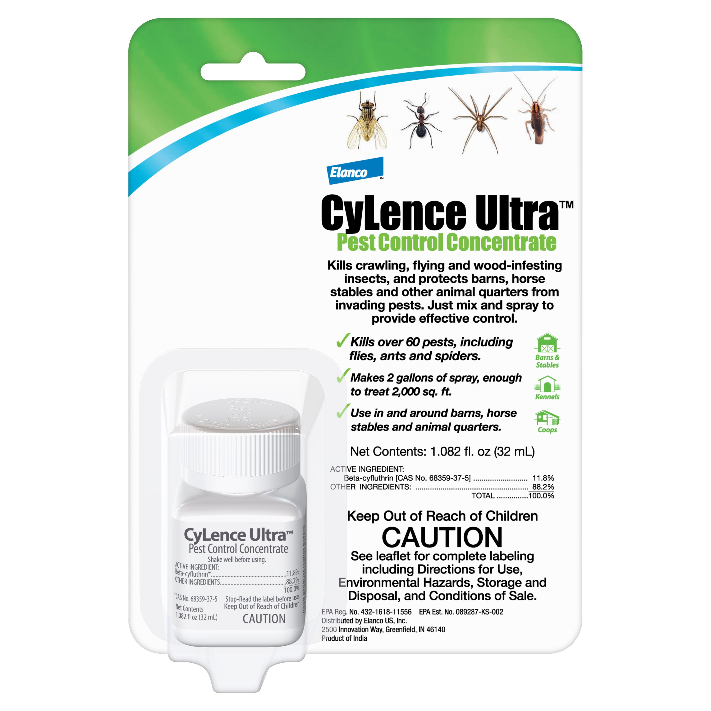 Elanco CyLence Ultra Pest Control Concentrate 32 mL – Broad-Spectrum Indoor/Outdoor Insect Killer