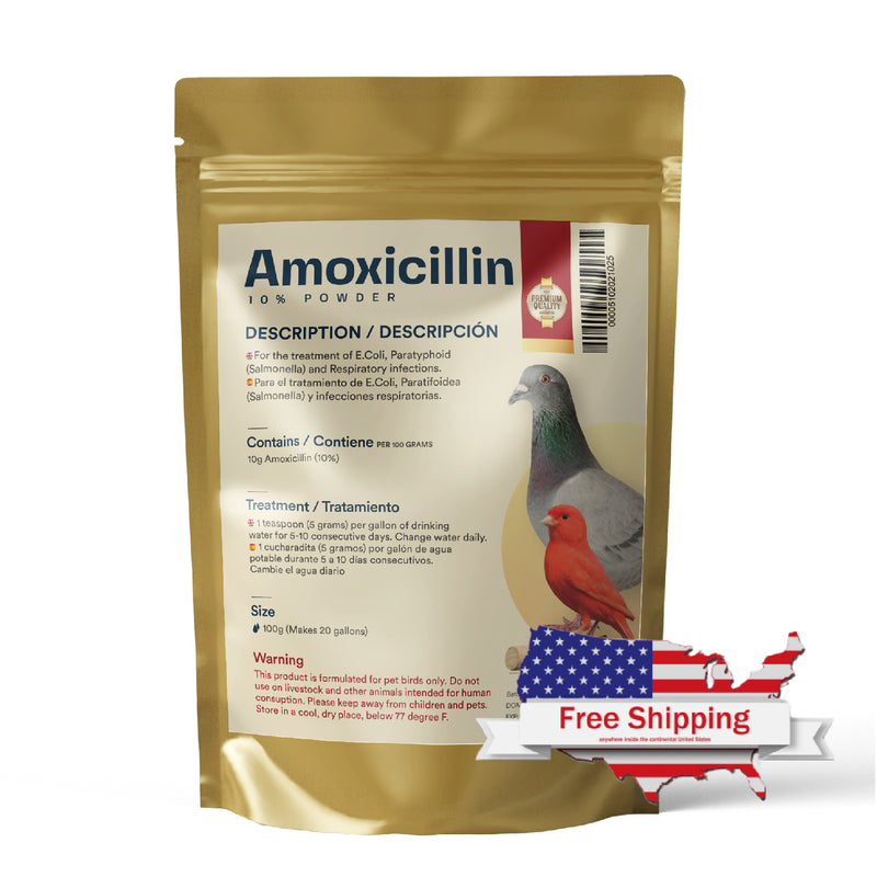 Amoxicillin 10% Powder for Broad-Spectrum Treatment for Pigeons and Pet Birds