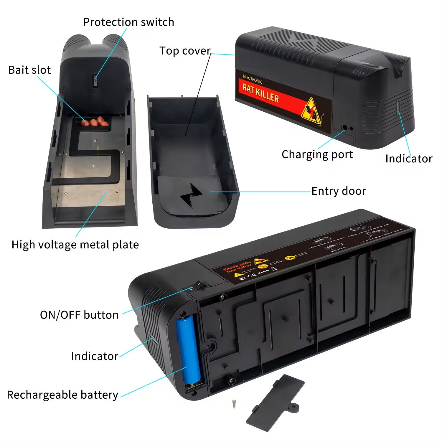 IMounTEK 1800V Rechargeable Electric Mouse Trap – USB Charging, Rat Zapper