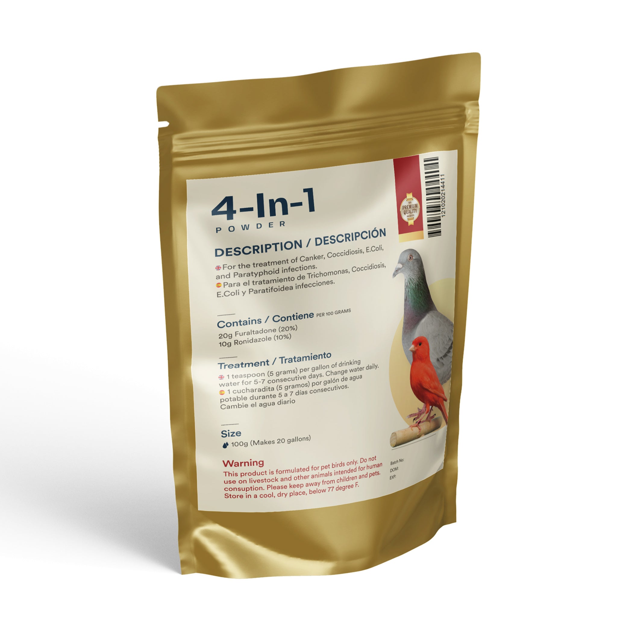 4 in 1 Powder (Generex): Effective Canker, Salmonella (E.coli), Coccidiosis, and Paratyphoid Treatment for Pet Birds & Pigeons