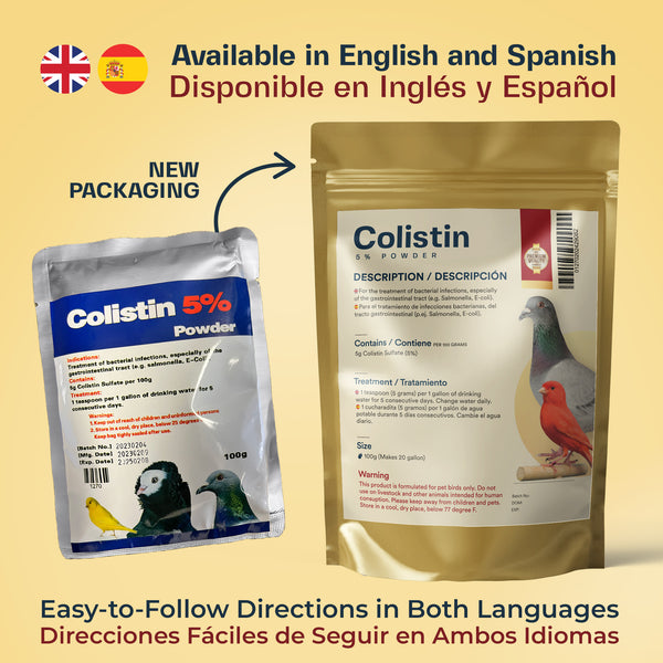 Colistin 5% Powder for Birds - 100g. Treats/Prevents a Variety of Infections