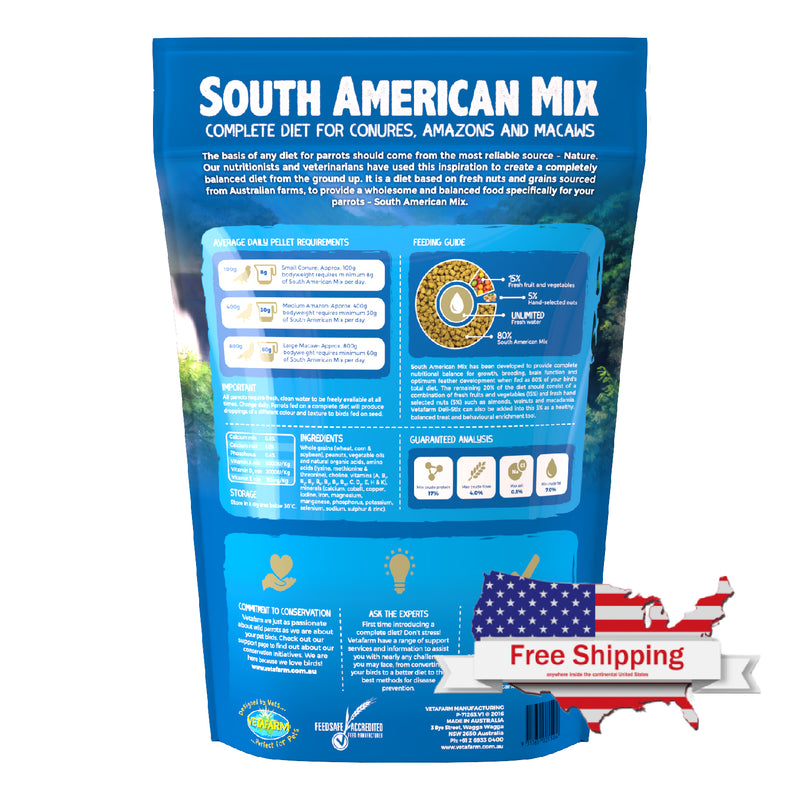 South American Mix Pellets (Vetafarm) - Premium Parrot Food for Optimal Feather Development