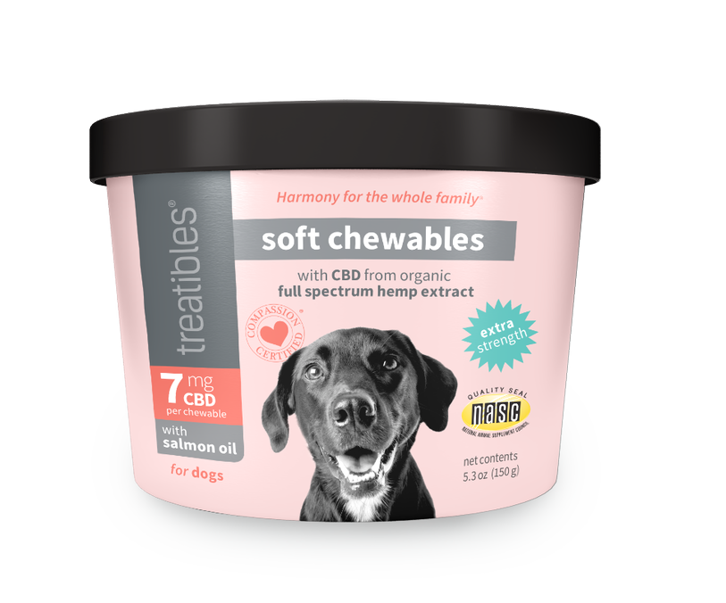 Treatibles Extra Strength Hemp Soft Chews (Salmon Oil) 7mg for Dogs (60 ct)