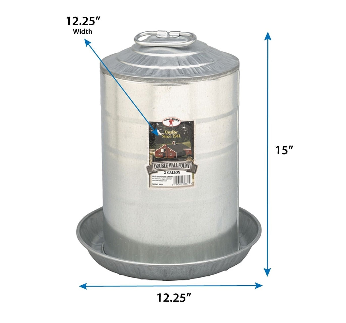 Little Giant Double Wall Metal Poultry Fount, 3-gal