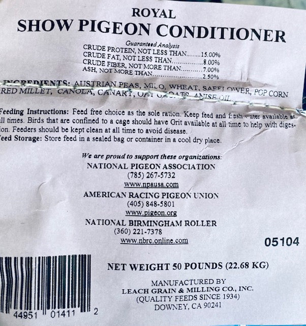 Show Pigeon Conditioner 15% Label
