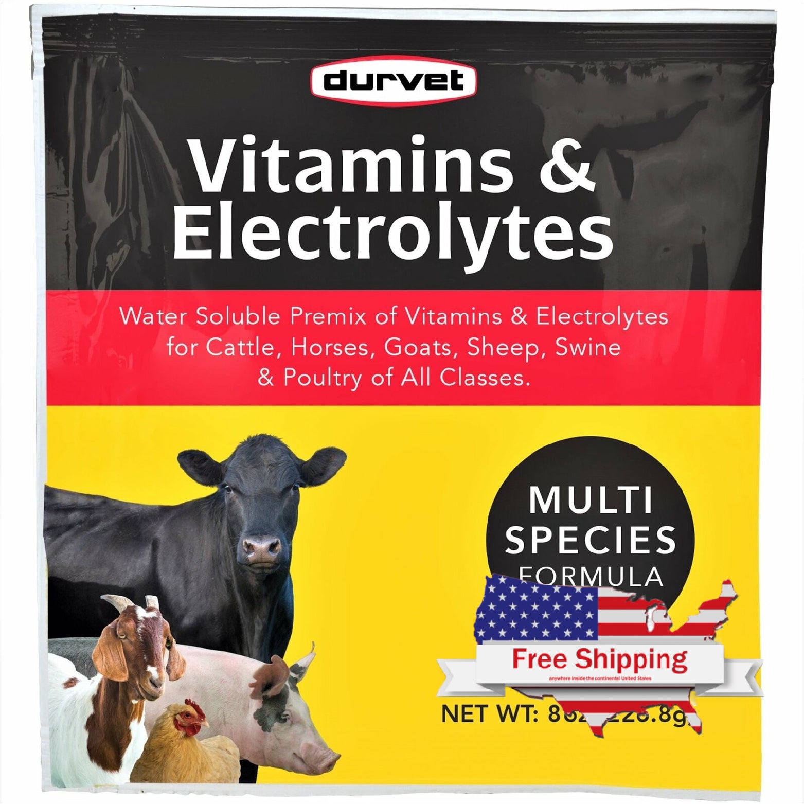 Durvet Vitamins & Electrolytes for Cattle, Horses, Sheep, Swine, Poultry (8 oz)