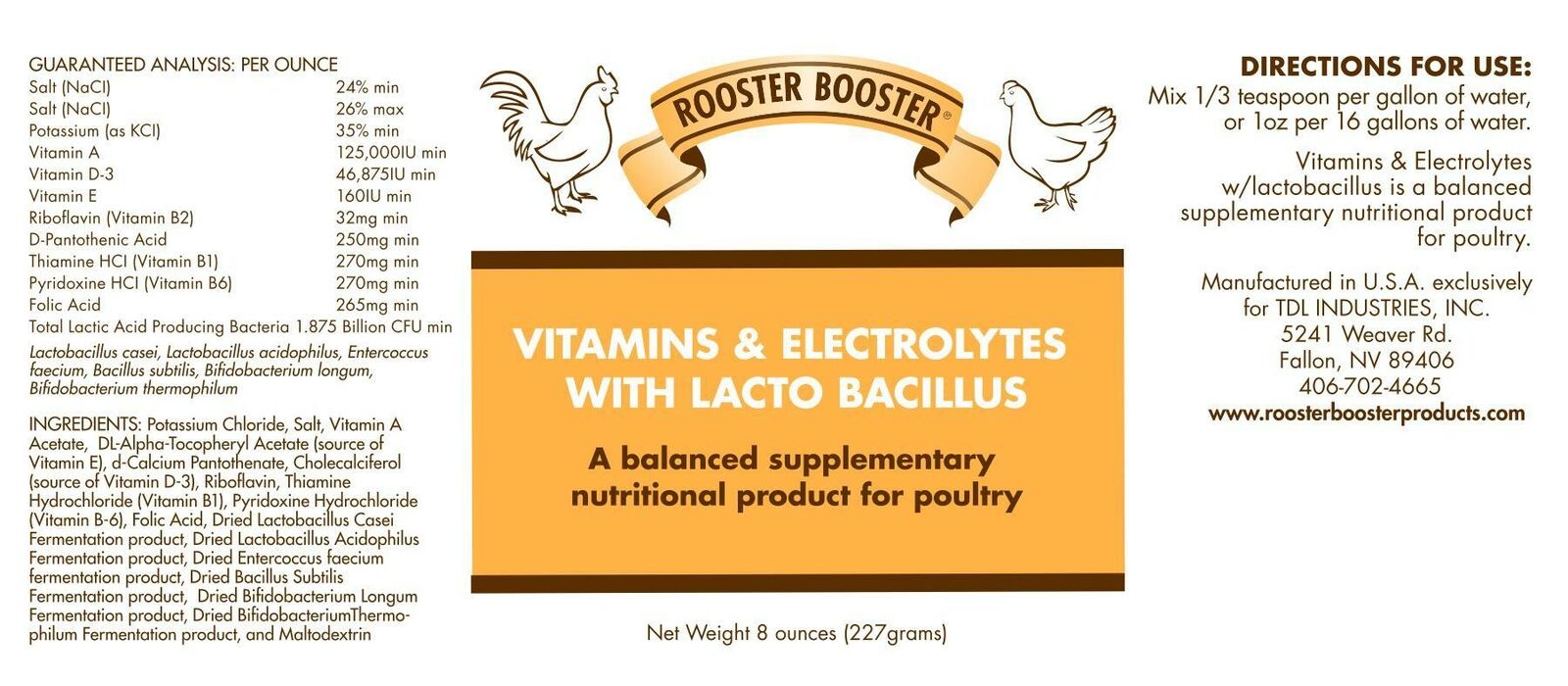 Rooster Booster Vitamins & Electrolytes with Lactobacillus for Poultry (8 Oz)